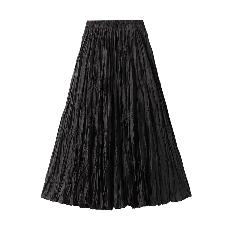 Pleated A-line Midi Skirt