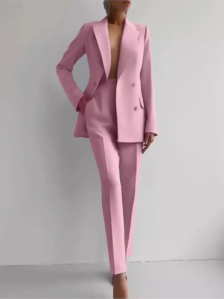 Solid Blazer, Pants Two Piece Sets
