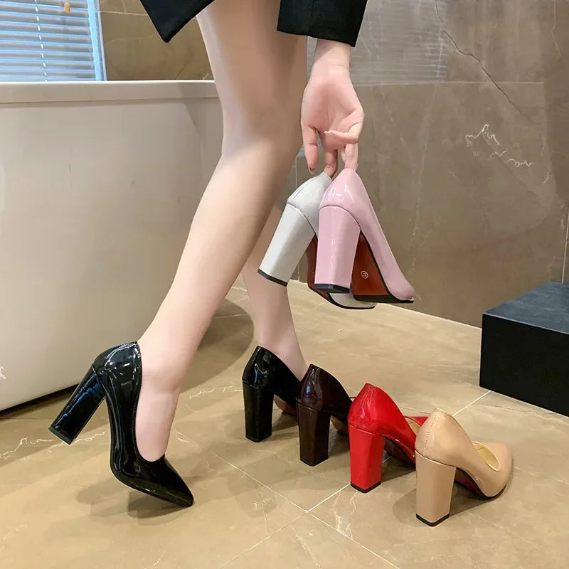 Square Heels Pumps Patent Leather