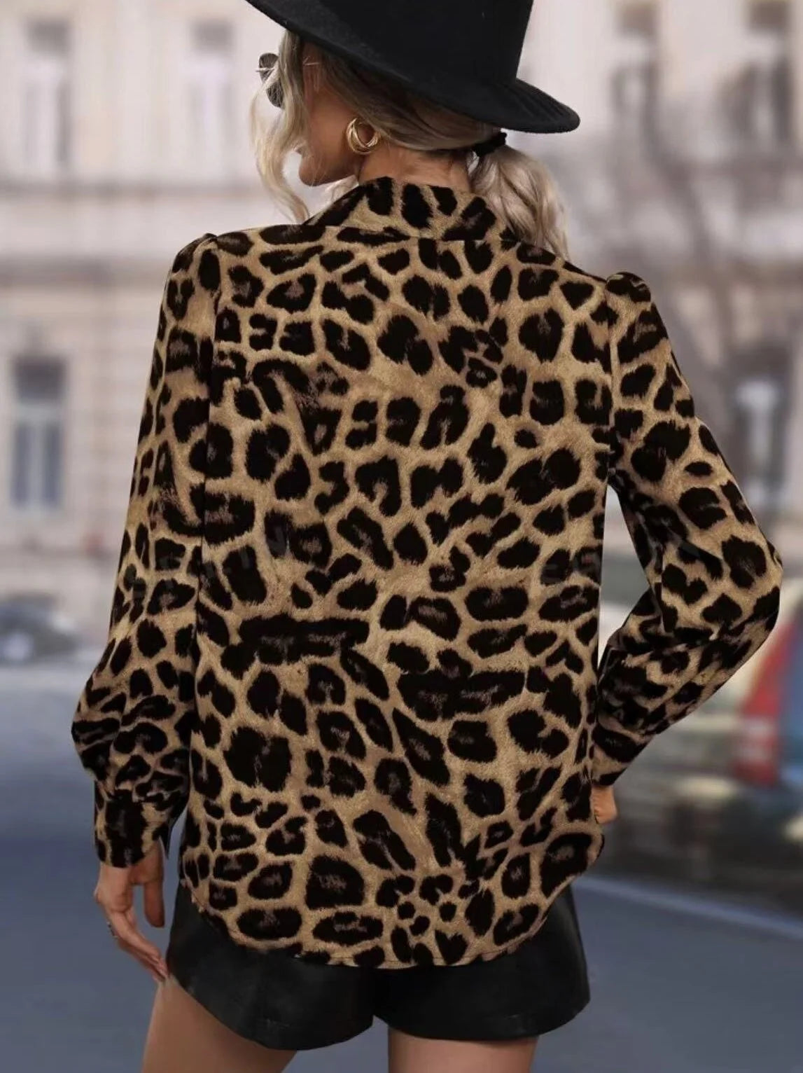 Leopard print blouses bubble sleeves