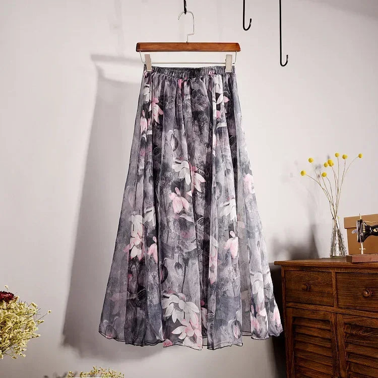 Vintage Chiffon High Waist Long Skirt