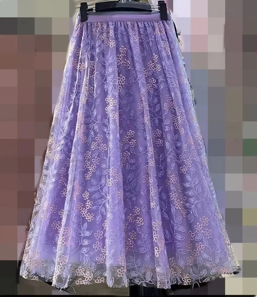 Casual Summer Embroidery Long Skirt