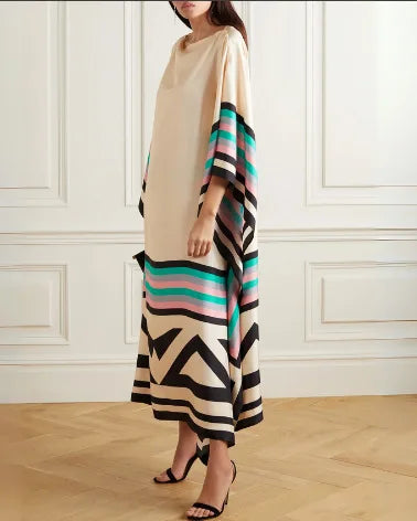 Candy Stripe Print Kaftan Long Dress