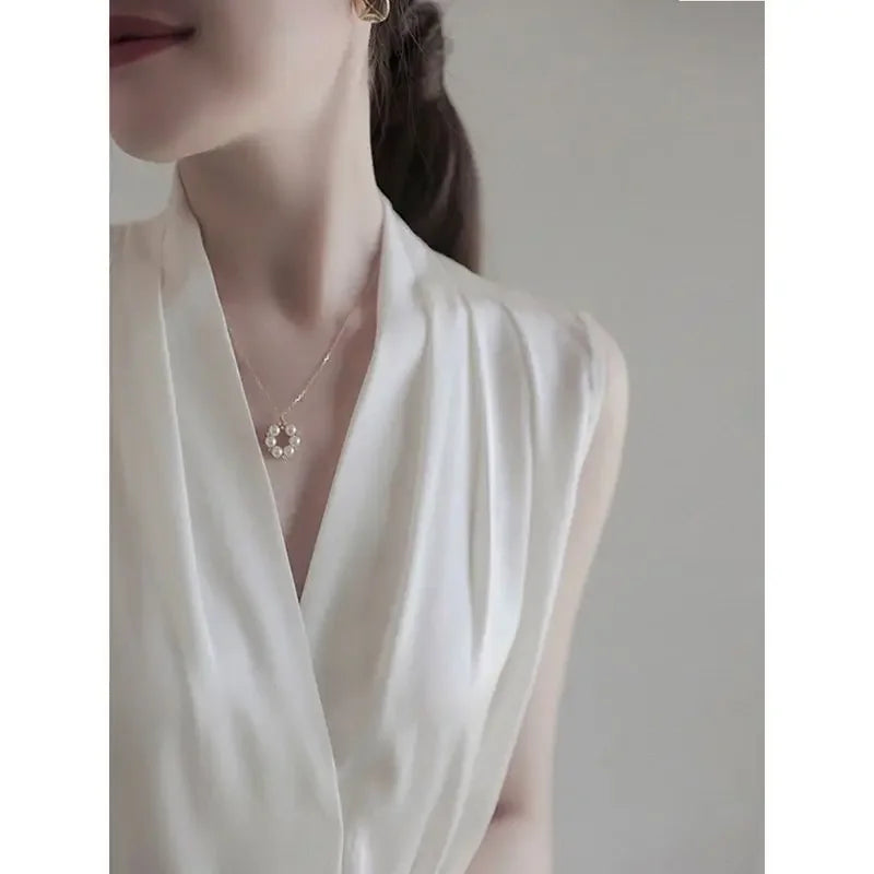 Blouses Sleeveless  V Neck Work White