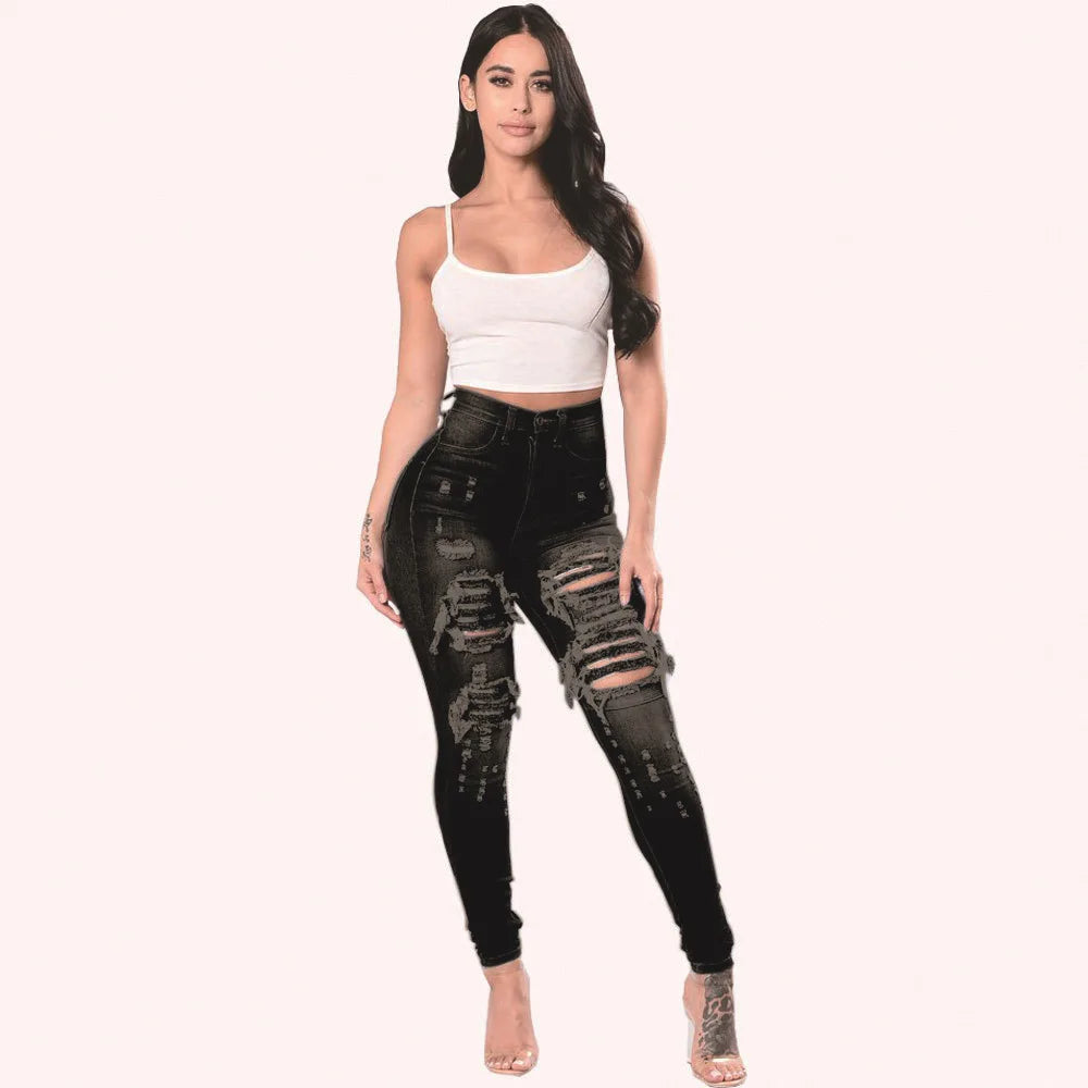 High Waist Ripped Jeans Trousers S-3XL