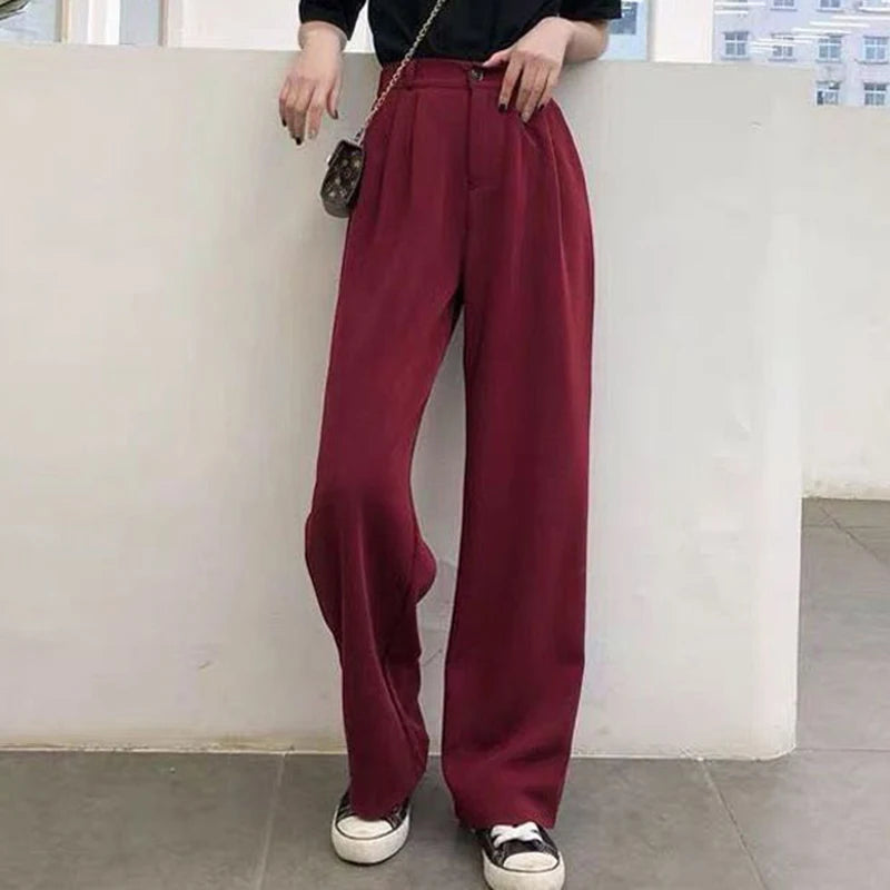 Wide Leg  Straight Leg Casual Suit Trousers