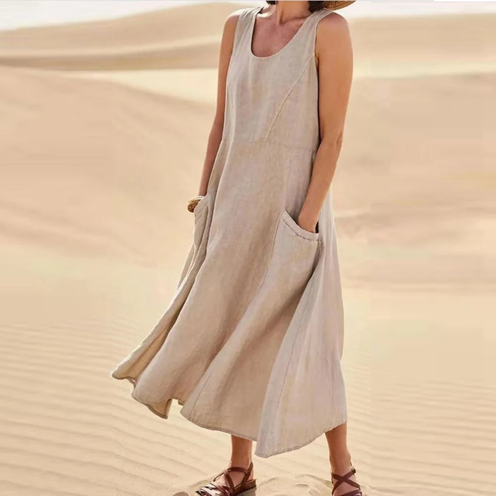 Cotton Linen Sleeveless Dress  Summer Pullover