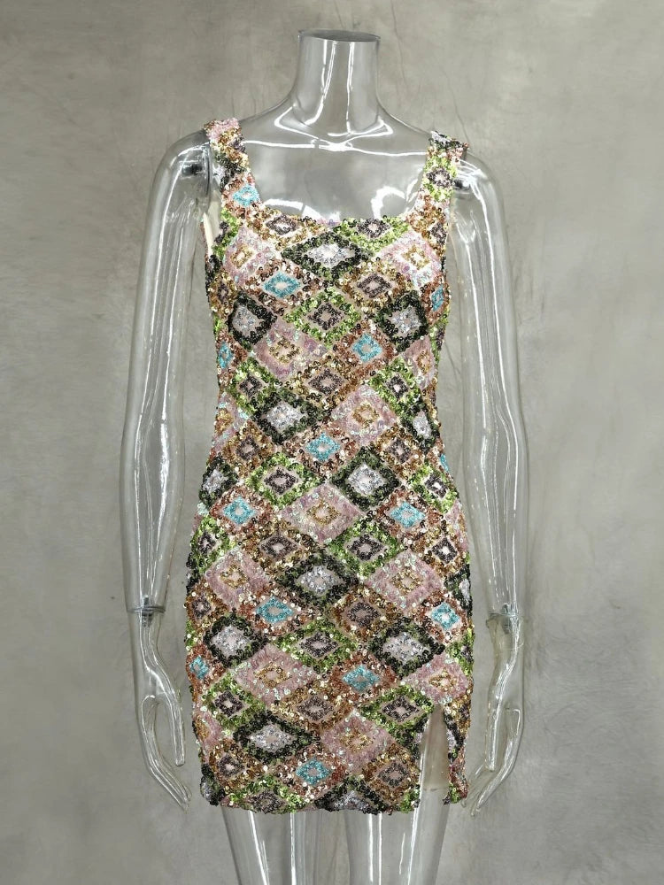 Rhombus Sequins Mini Dress
