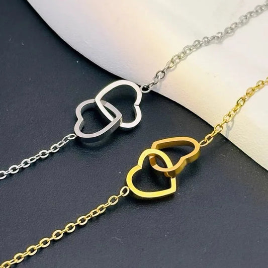 Simple Double Heart Pendant Necklace for Women
