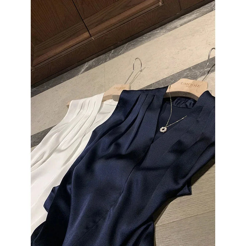 Blouses Sleeveless  V Neck Work White