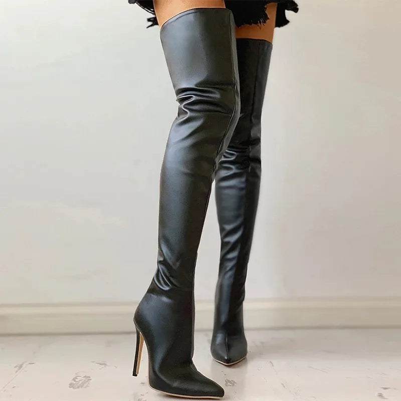 Over The Knee Boots  Zip Sexy Black