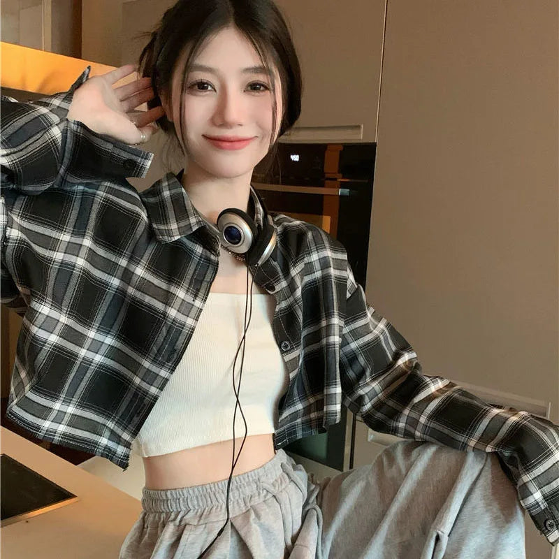 Plaid High Waist Loose  Crop Tops