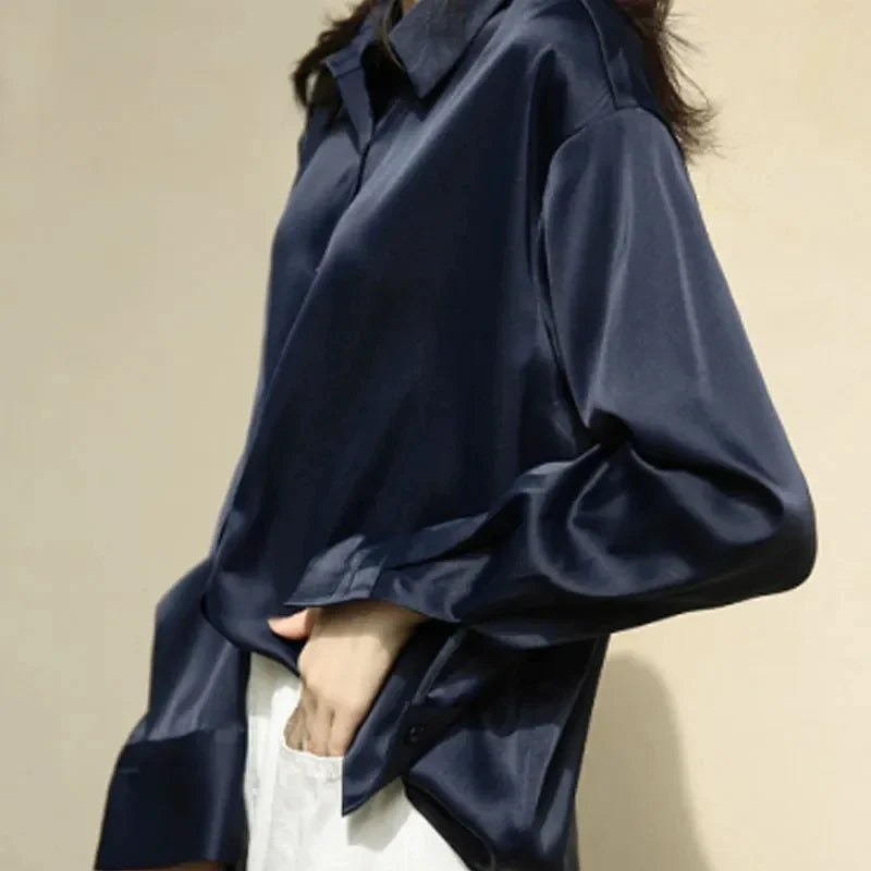 Satin Silk Shirt Long Sleeves Female Shirts