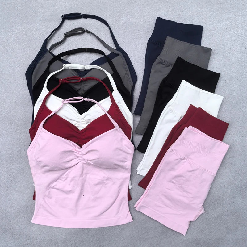 Yoga Set 2Pcs Padded Halter   Gym Shorts