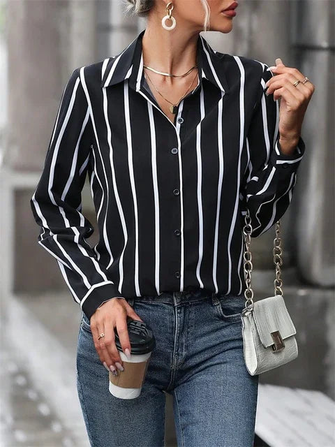 Luxury Shirts Texture Striped Print  Long Sleeve