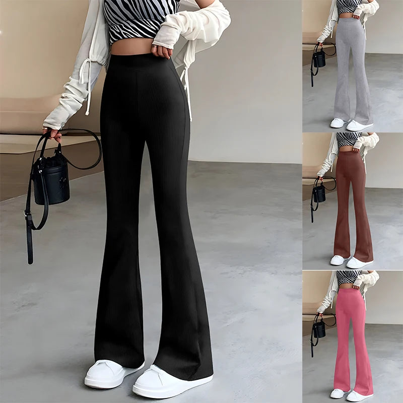 Flared Pants  Slim Solid Color High Waist