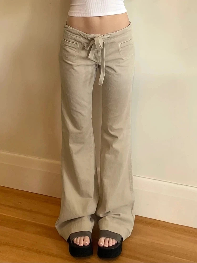 Low Rise Chic Lace-Up Straight Trousers Pants