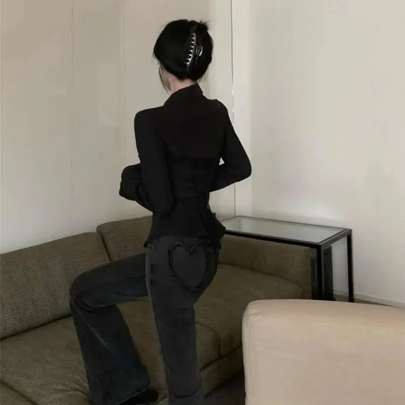 Sexy Slim Black White Chiffon Tunic Back