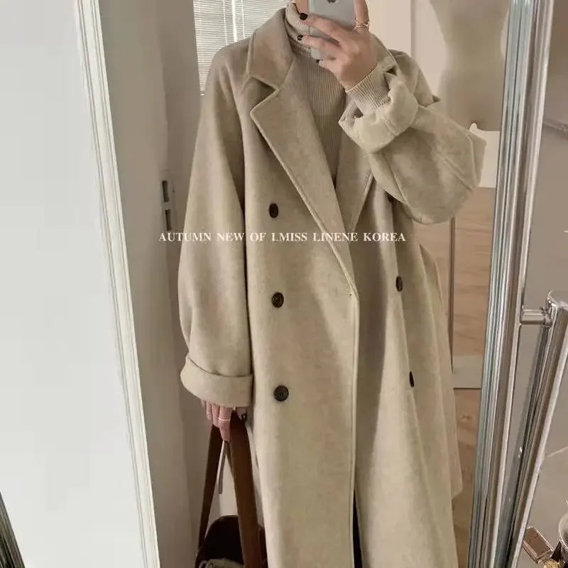 Woolen Coat Medium Length Thick Hepburn Style