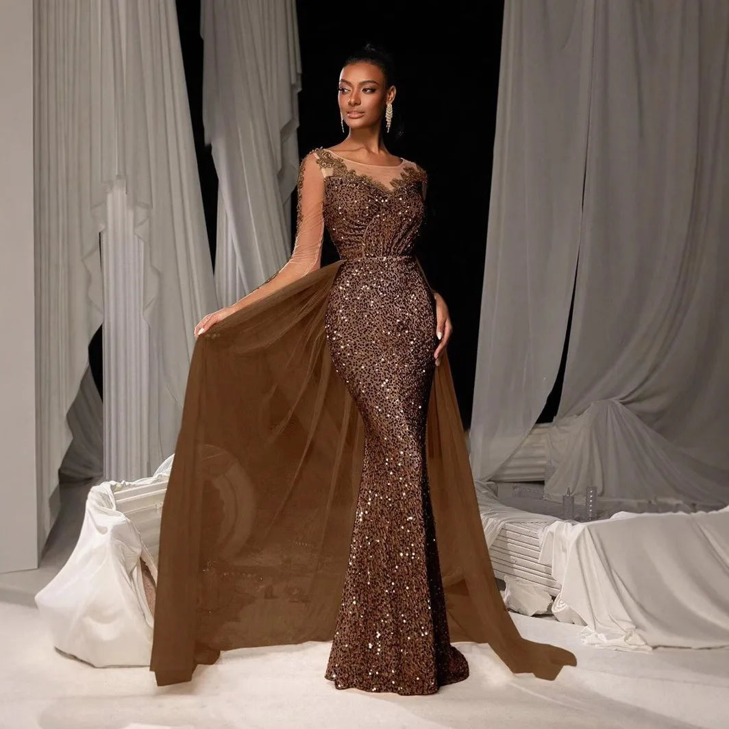 Elegant  Dress Long Sleeve Lace Evening Gown