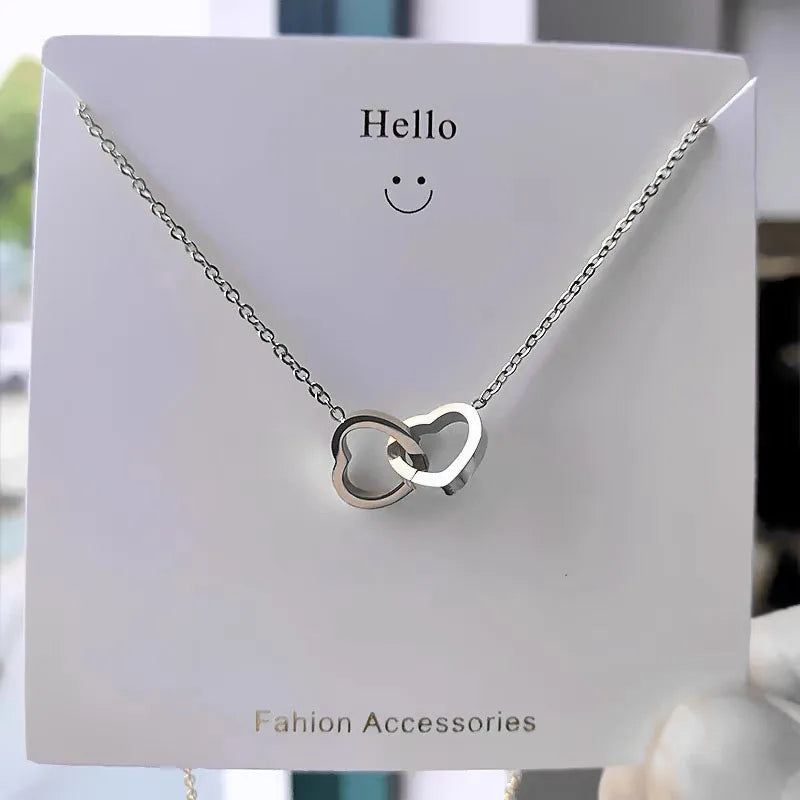 Simple Double Heart Pendant Necklace for Women