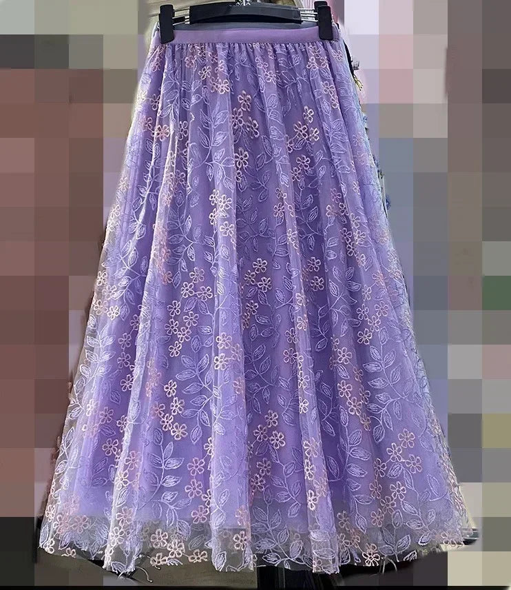 Casual Summer Embroidery Long Skirt