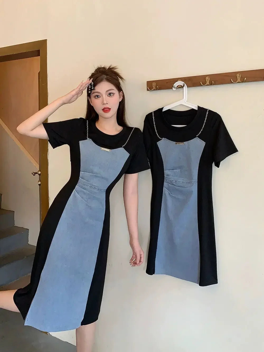 Midi Denim Dress Short Sleeve