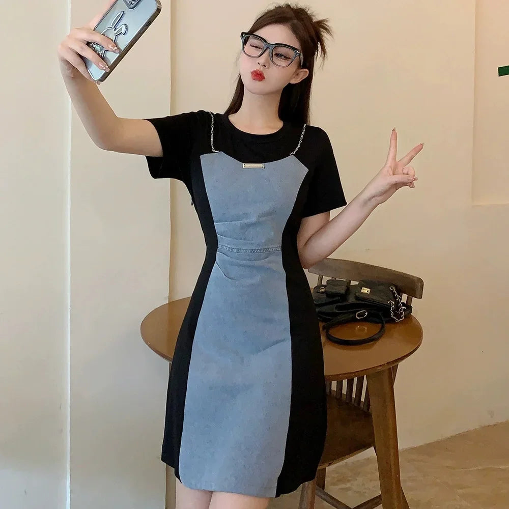 Midi Denim Dress Short Sleeve