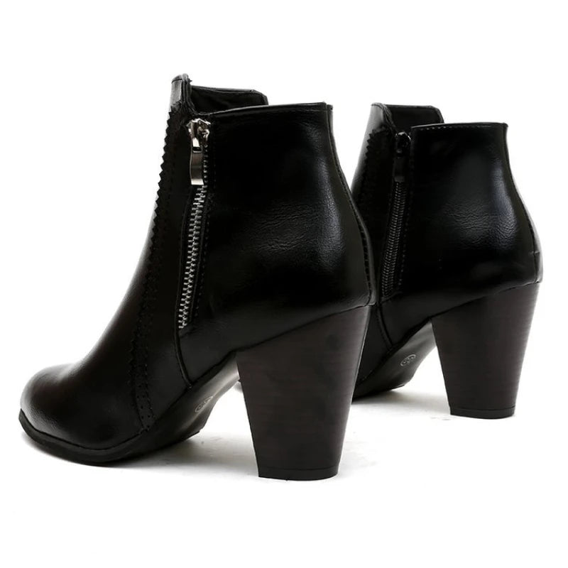 Coarse heeled  Retro Zipper Fashion Boots