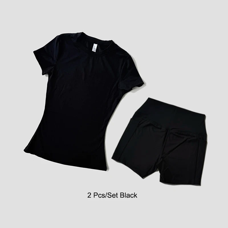 Yoga Set Seamless  Short Sleeve Crop Top