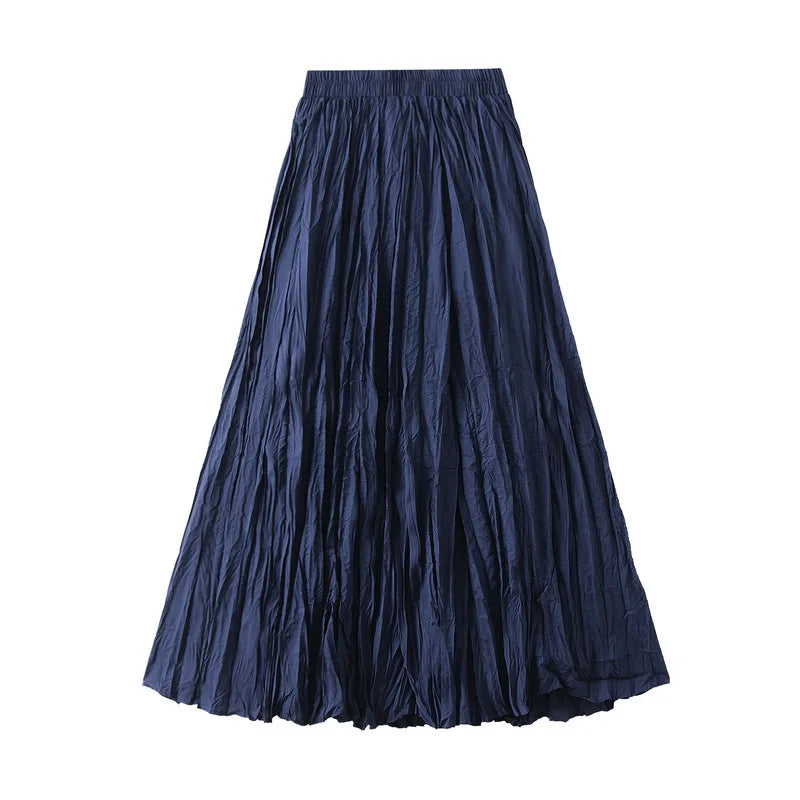 Pleated A-line Midi Skirt