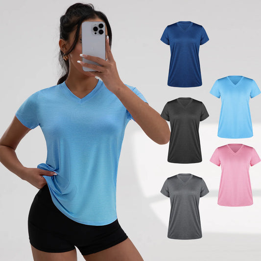 V Neck T Shirt  Short Sleeve Breathable Stretchy