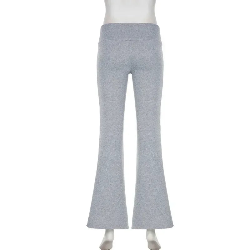 Sexy Basic Solid Flare Pants Slim Low-Waisted