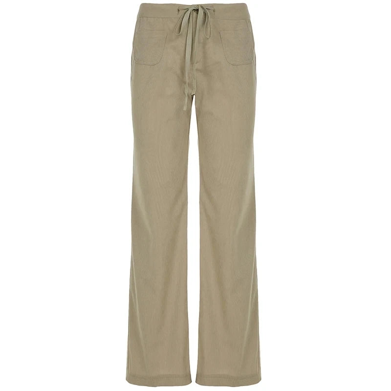 Low Rise Chic Lace-Up Straight Trousers Pants