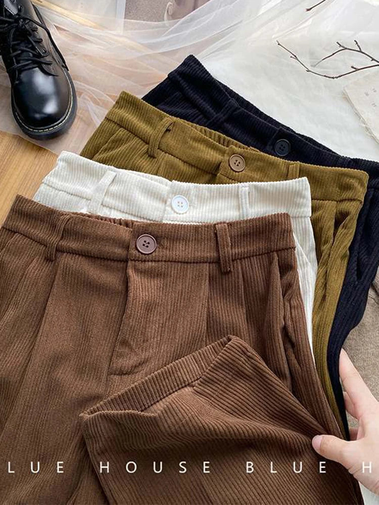 Corduroy Pants Full Length Trousers Coffee Pocket
