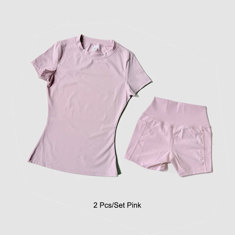 Yoga Set Seamless  Short Sleeve Crop Top