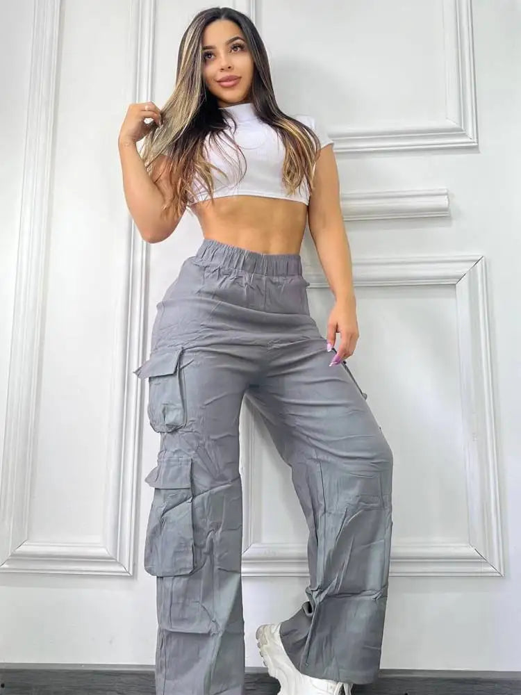 Cargo  High Waist Trousers Leg Slim