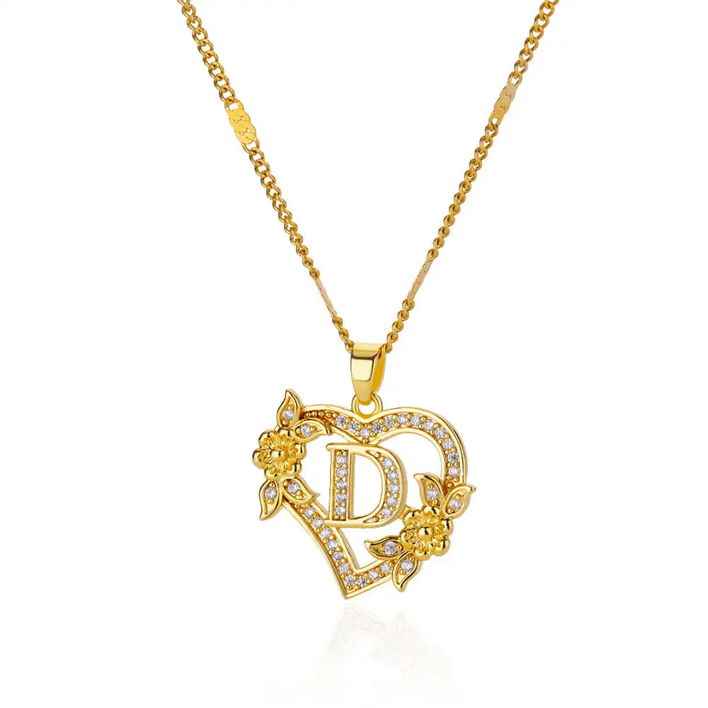 Heart Initial, Gold Color Stainless Steel Chain