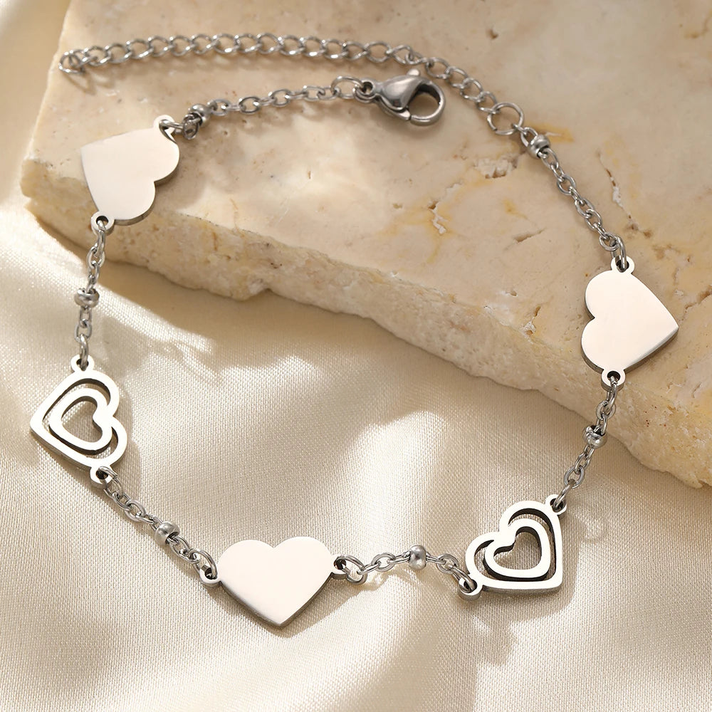 Stainless Steel Bracelets Fresh Double Heart Design