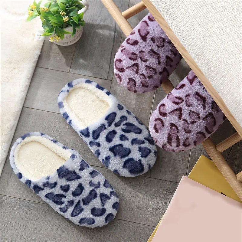 Indoor  Women/ Men Fur Slippers Leopard Print