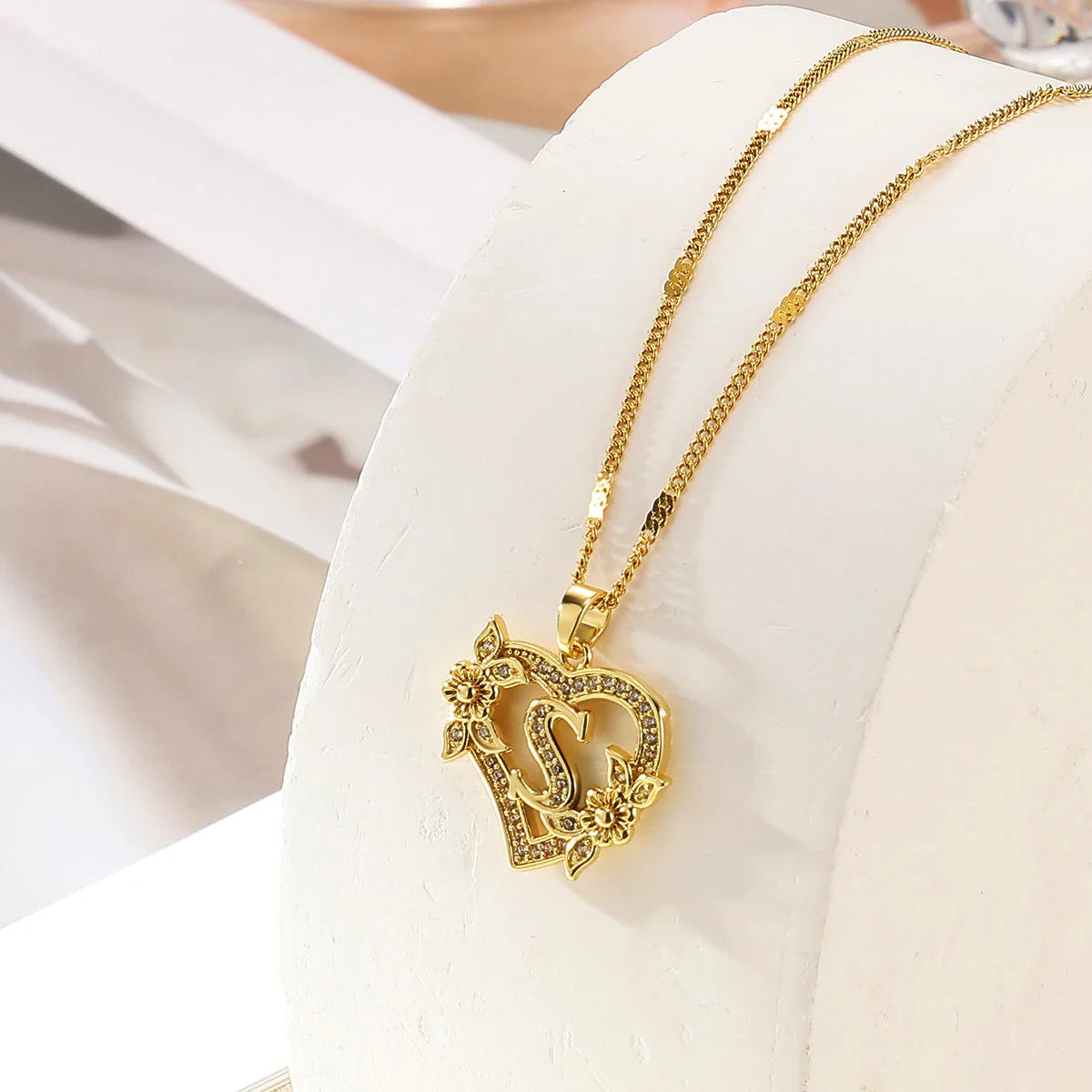 Heart Initial, Gold Color Stainless Steel Chain