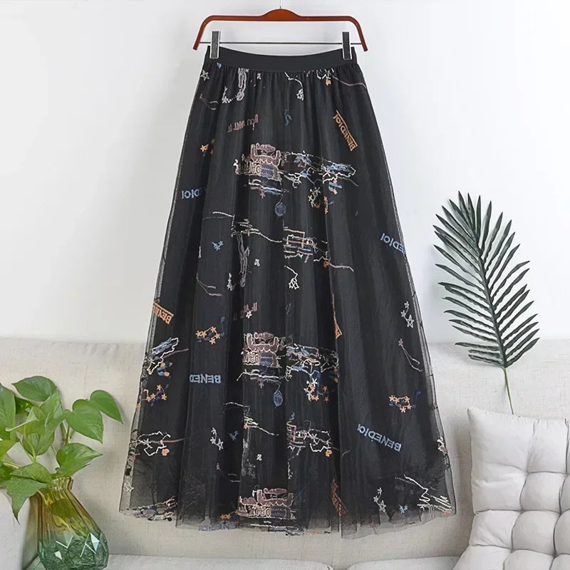 Casual Summer Embroidery Long Skirt