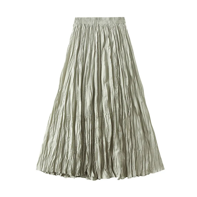 Pleated A-line Midi Skirt