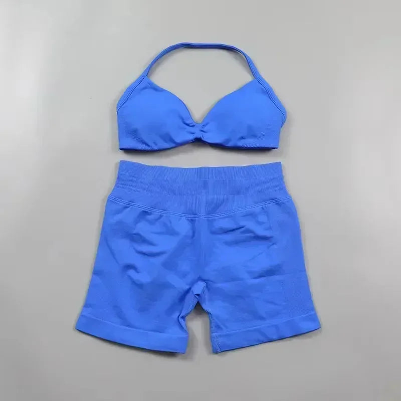 2 Piece Strappy Yoga Bra Top  Shorts Fitness