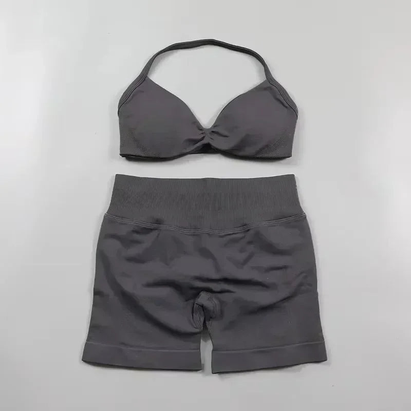 2 Piece Strappy Yoga Bra Top  Shorts Fitness