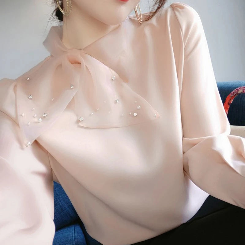 Blouse Full Long Sleeve With Bow Chiffon