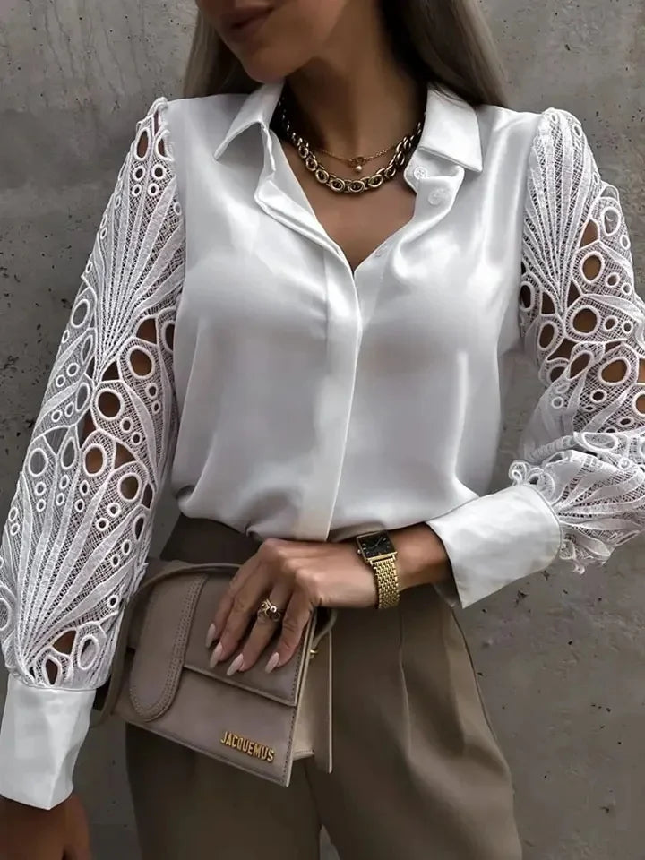 Sexy Lace  Button Up Shirts Long Sleeve