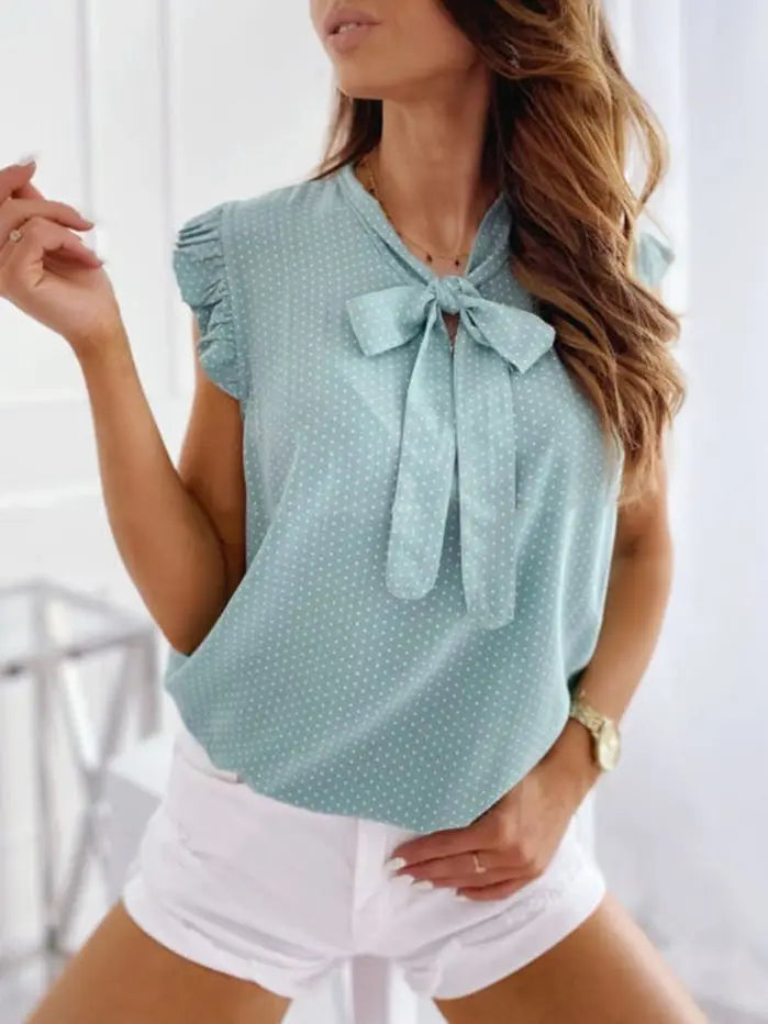 Ruffles Sleeveless Polka Pot  Blouse