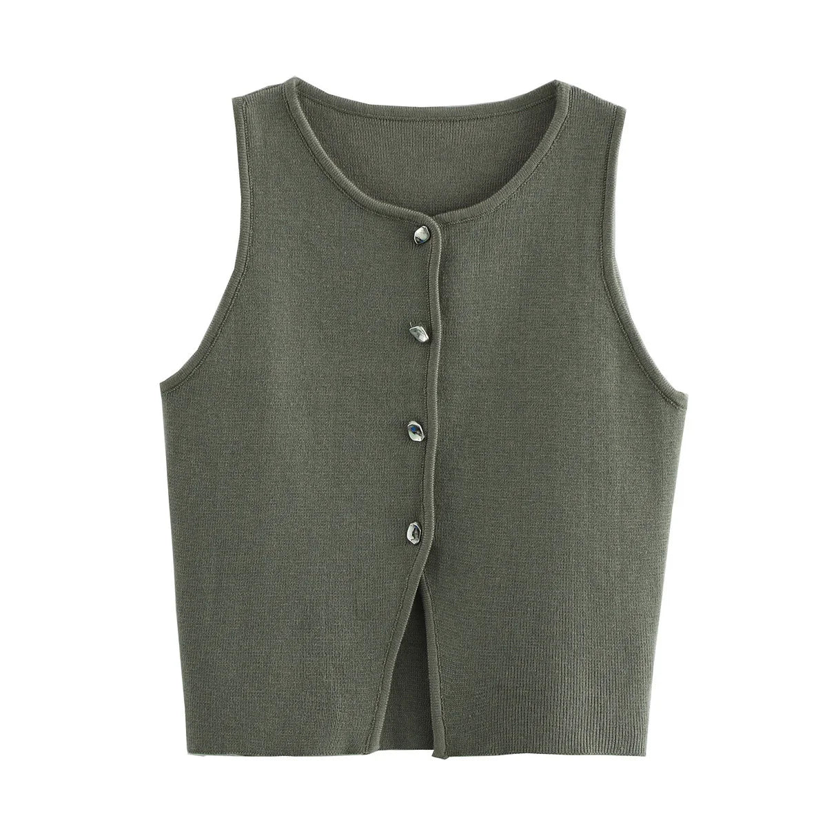 Knit Button CropTop Vest Tank