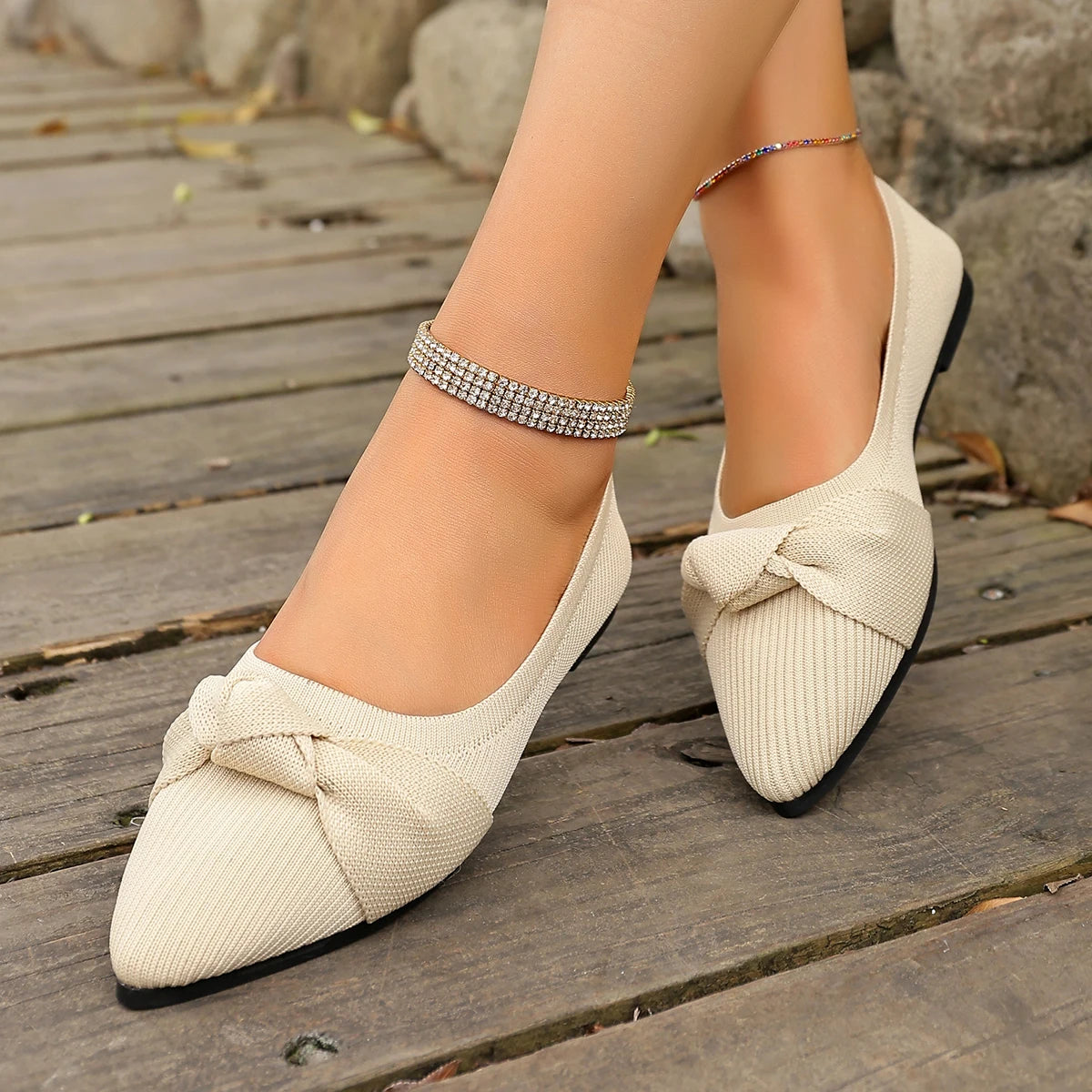 Plus Size Knit Flat Shoes Breathable Bow